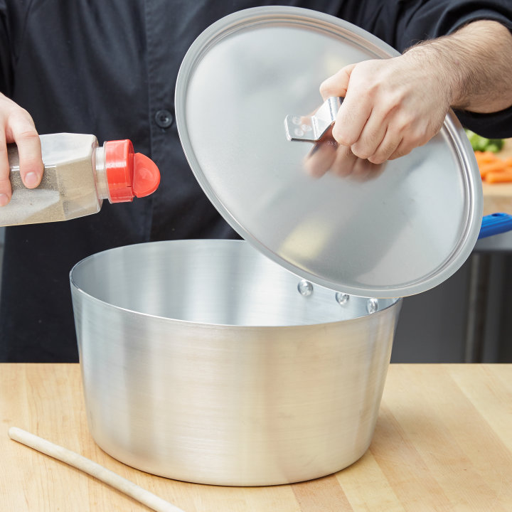 10-quart Wear-Ever® tapered saucepan with natural finish and Cool Handle® rubber grip sleeve