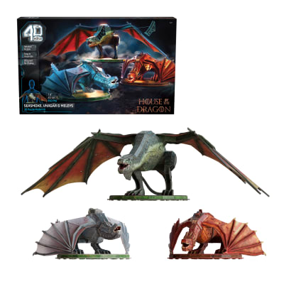 4D Build, House of the Dragon Dragon 3-Pack 3D Model Kit, Game of Thrones Collectibles & Desk Décor, Adult Puzzle, Building Toys, 3D Puzzles for Adults & Teens, 350 Pieces, for Ages 12 & Up
