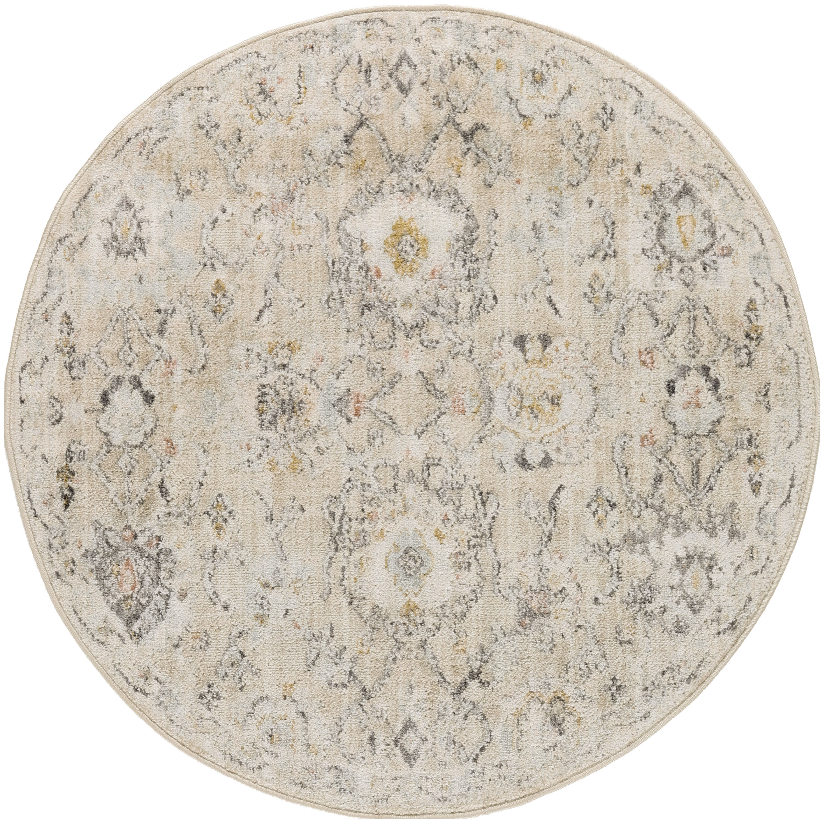 Nourison Oushak Home 4' x Round Cream Vintage Indoor Rug