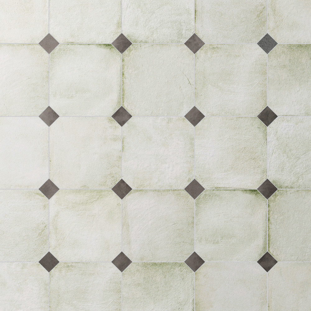 Laverton Octagon Nieve with Taco Grafito 7-7/8 in. x 7-7/8 in. Porcelain Floor and Wall Tile
