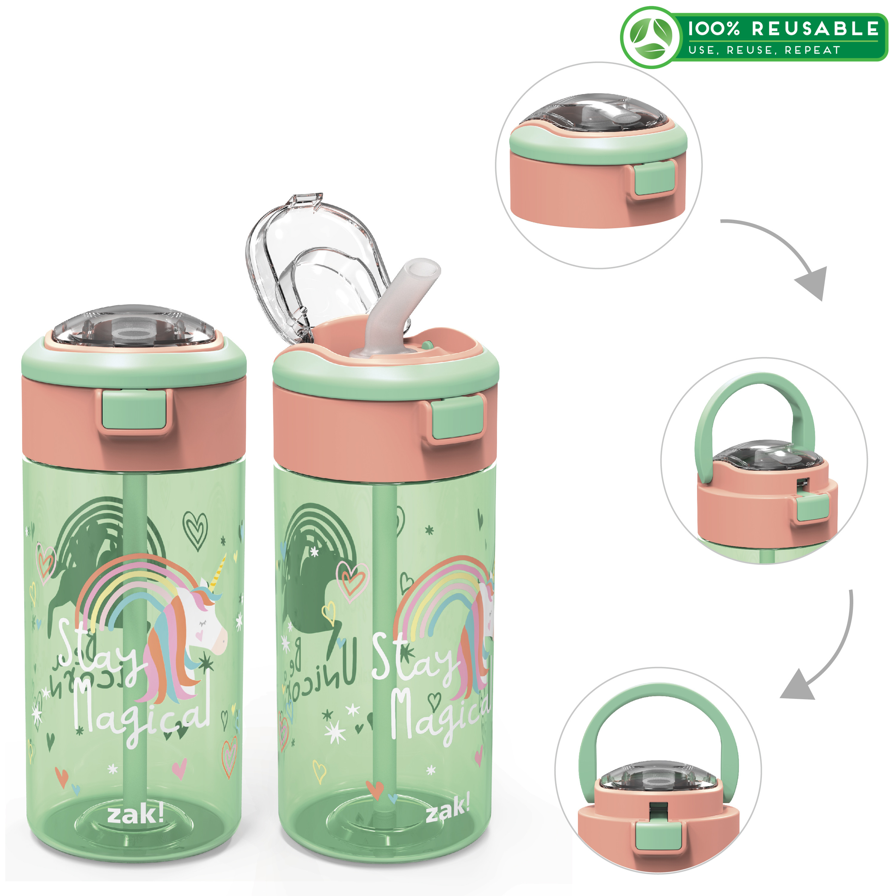 Genesis 18 ounce Water Bottles, Unicorn, 2-piece set image