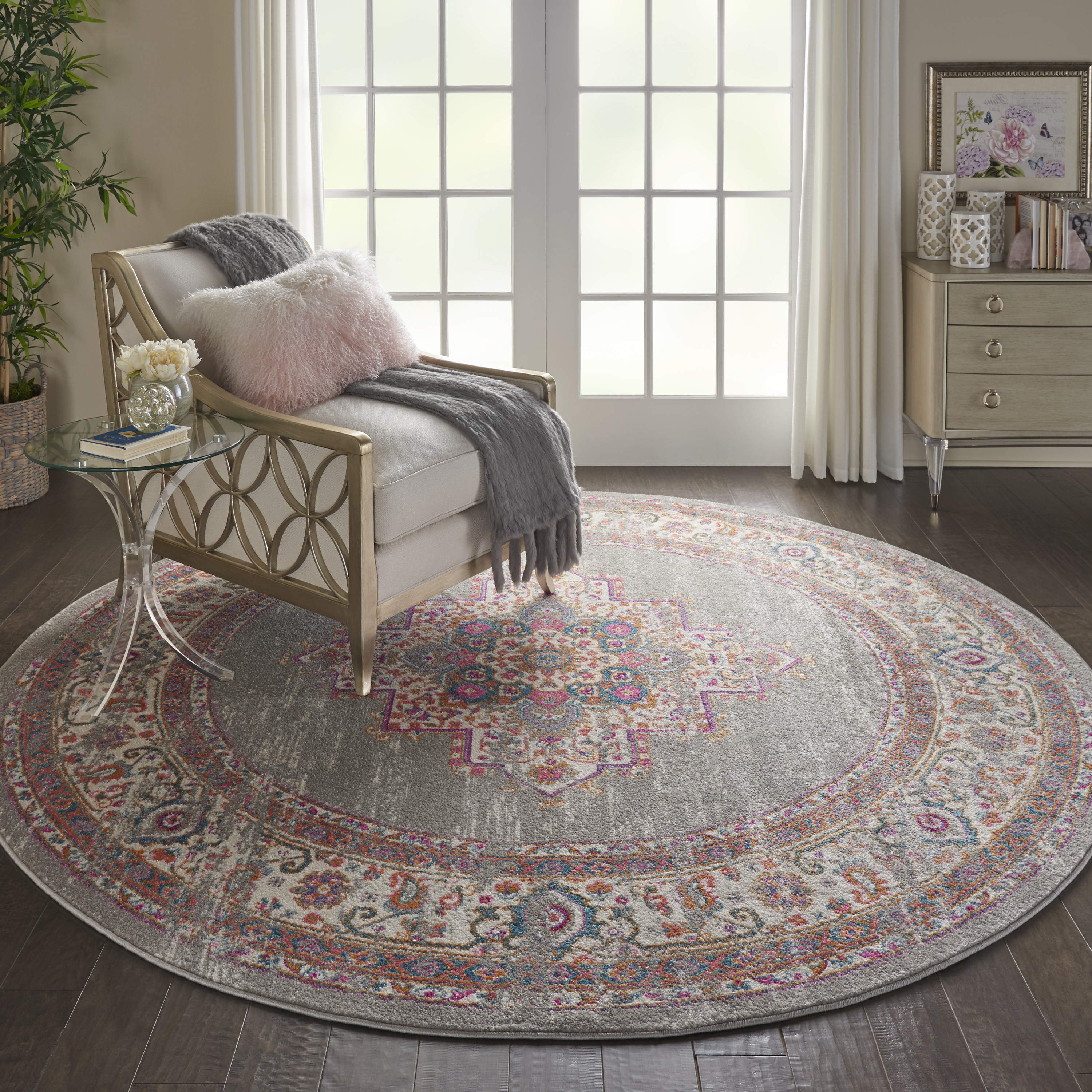 Nourison Passion 8' x Round Grey Bohemian Indoor Rug