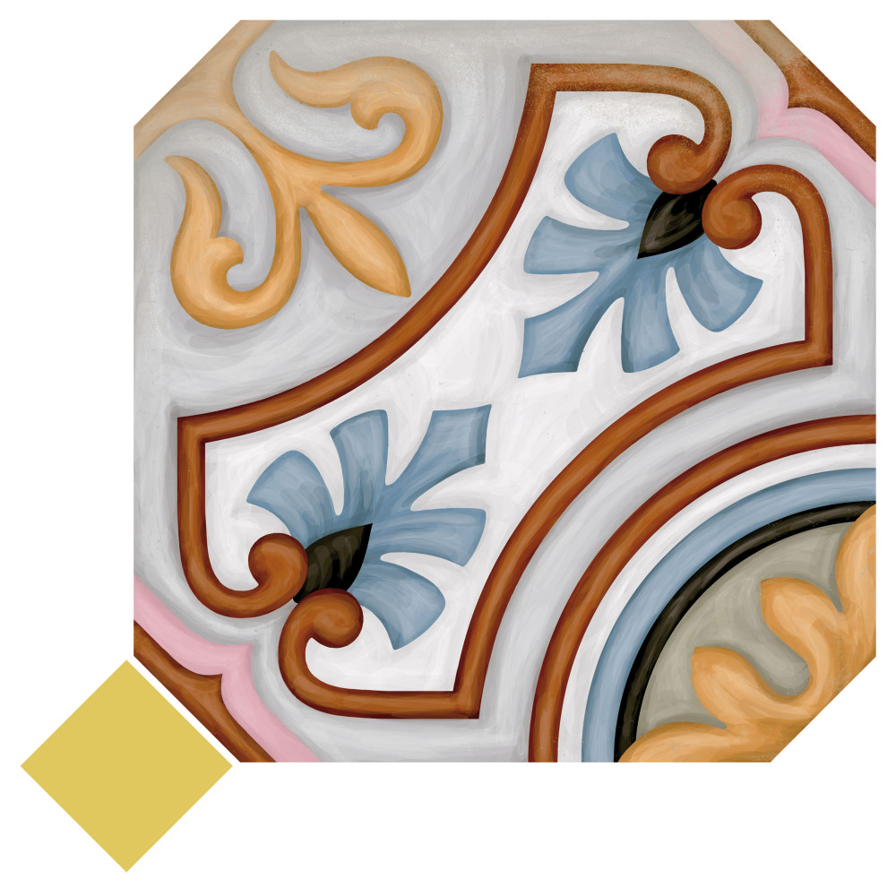 Vaudeville Octagon Deco Diglas with Taco Lima 7-7/8 in. x 7-7/8 in. Porcelain Floor and Wall Tile