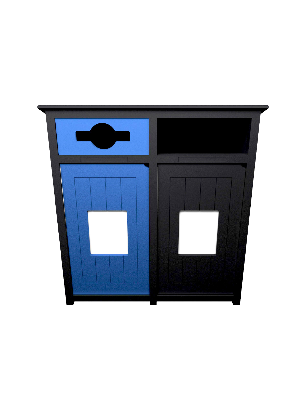 Busch Systems Aspyre Collection Aura Series double in black with blue and black doors and openings with door signs