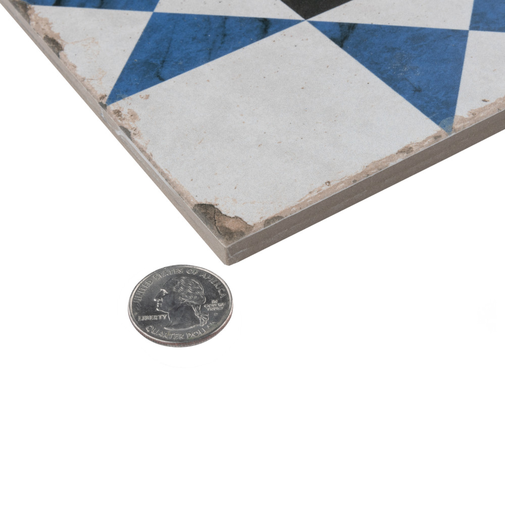 Renaissance Deco Indigo Cross 7-7/8 in. x 7-7/8 in. Porcelain Floor and Wall Tile