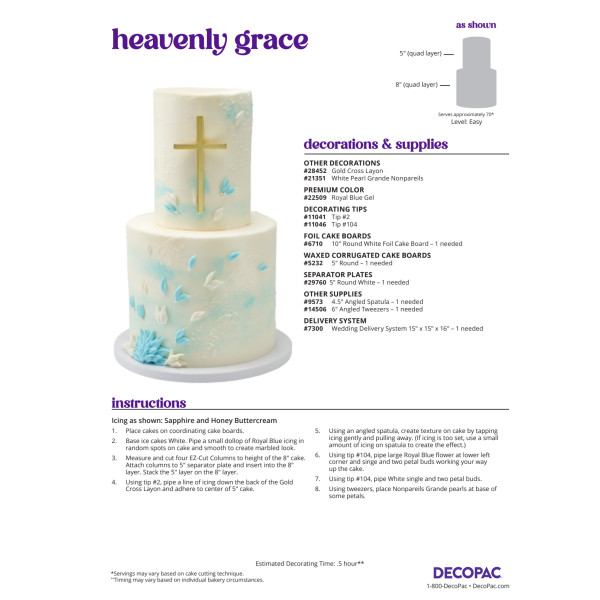Heavenly Grace Cake Decorating Instruction Card