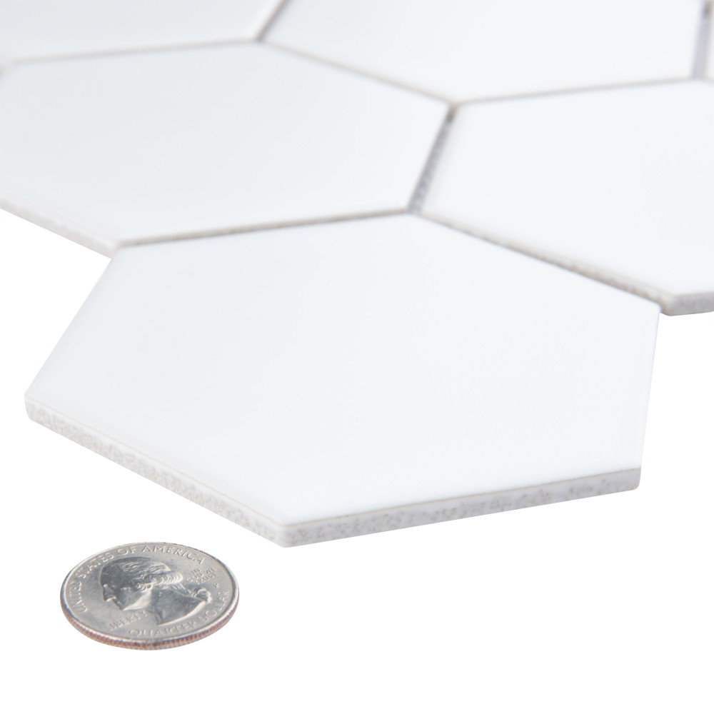 Metro Super 4″ Hex Matte White 10 in. x 11-1/2 in. Porcelain Mosaic Tile