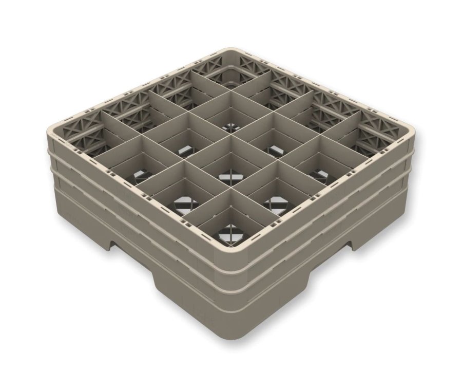 Casier Monté Ouvert Flap Rack en polypropylène de 16 compartiments de couleur beige avec deux extenseurs