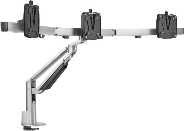 The Novus CLU Plus X3 monitor arm set in silver.