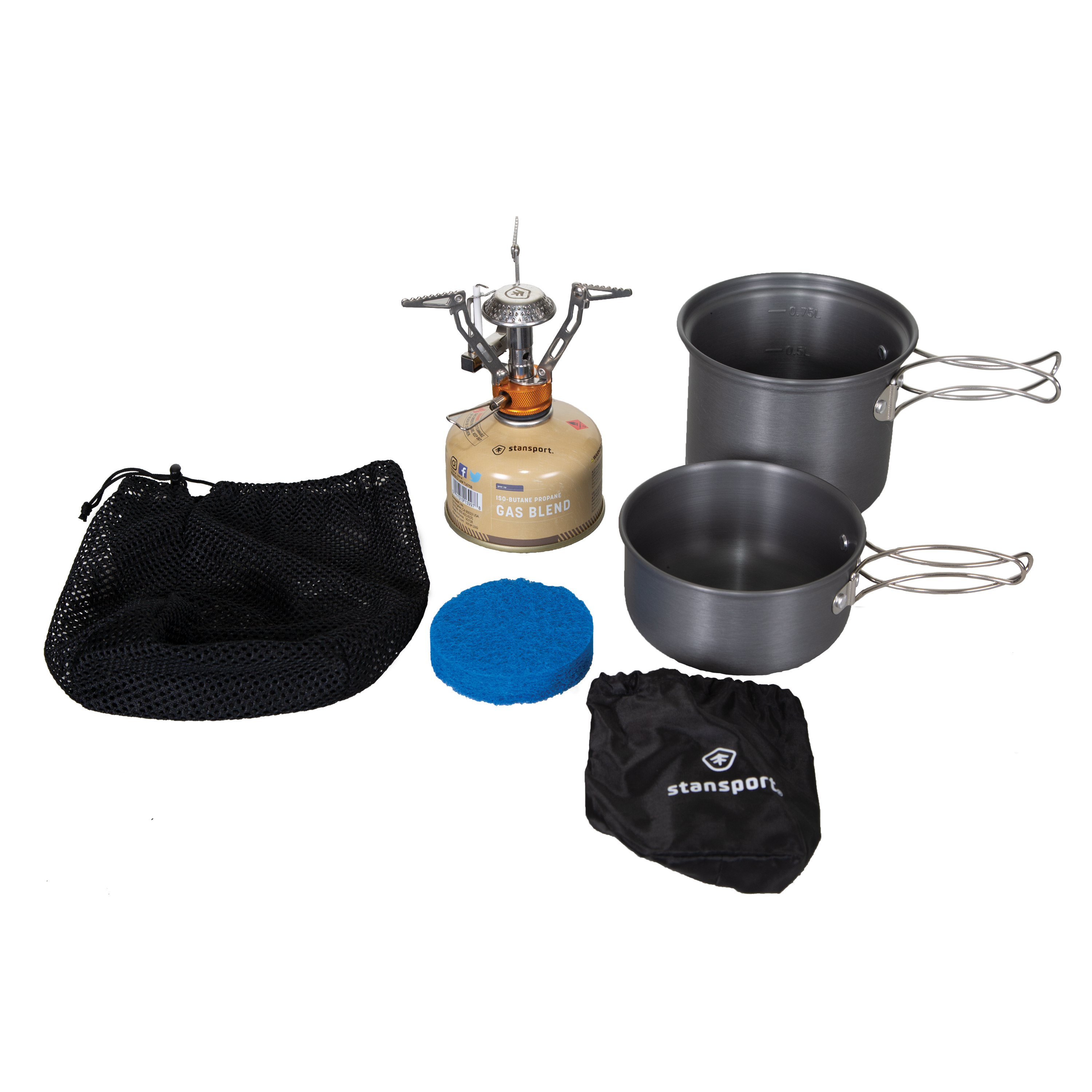 STANSPORT 10000 BTU BACKPACKING STOVE FUEL AND POTS COOK SET OUTDOOR