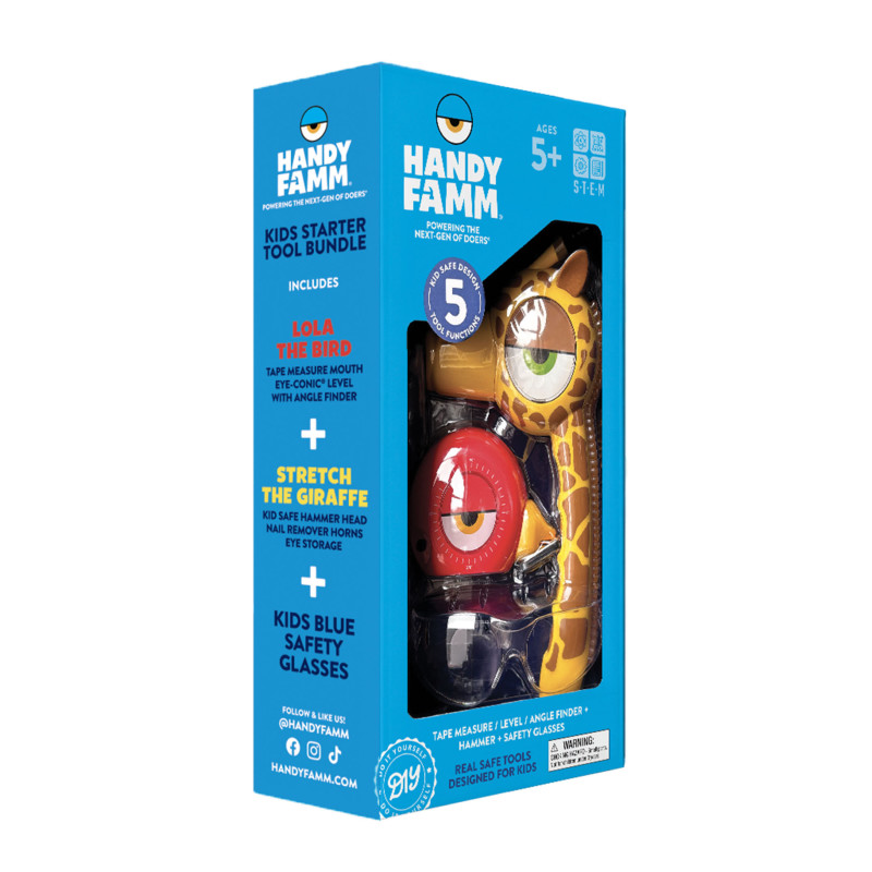 Kids Starter Tool Bundle – STEM Tool Set for Kids Ages 5+, Hammer, Tape Measure, Level, Angle Finder & Safety Glasses
