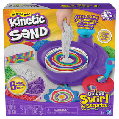 Kinetic Sand, Deluxe Swirl N’ Surprise Playset with 2.5lbs Play Sand (Red, Blue, Green, Yellow, White & Purple), 4 Tools, Sensory Toys for Kids