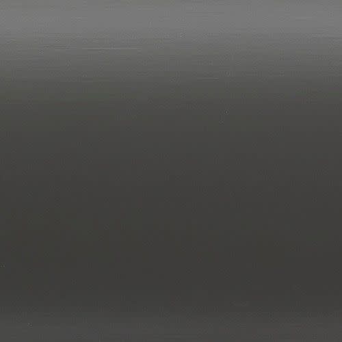 Dark gray, horizontally brushed metal panel; exhibiting a subtle horizontal grain and soft top-to-bottom light gradient; lying flat as a neutral, evenly lit backdrop with minimal texture.