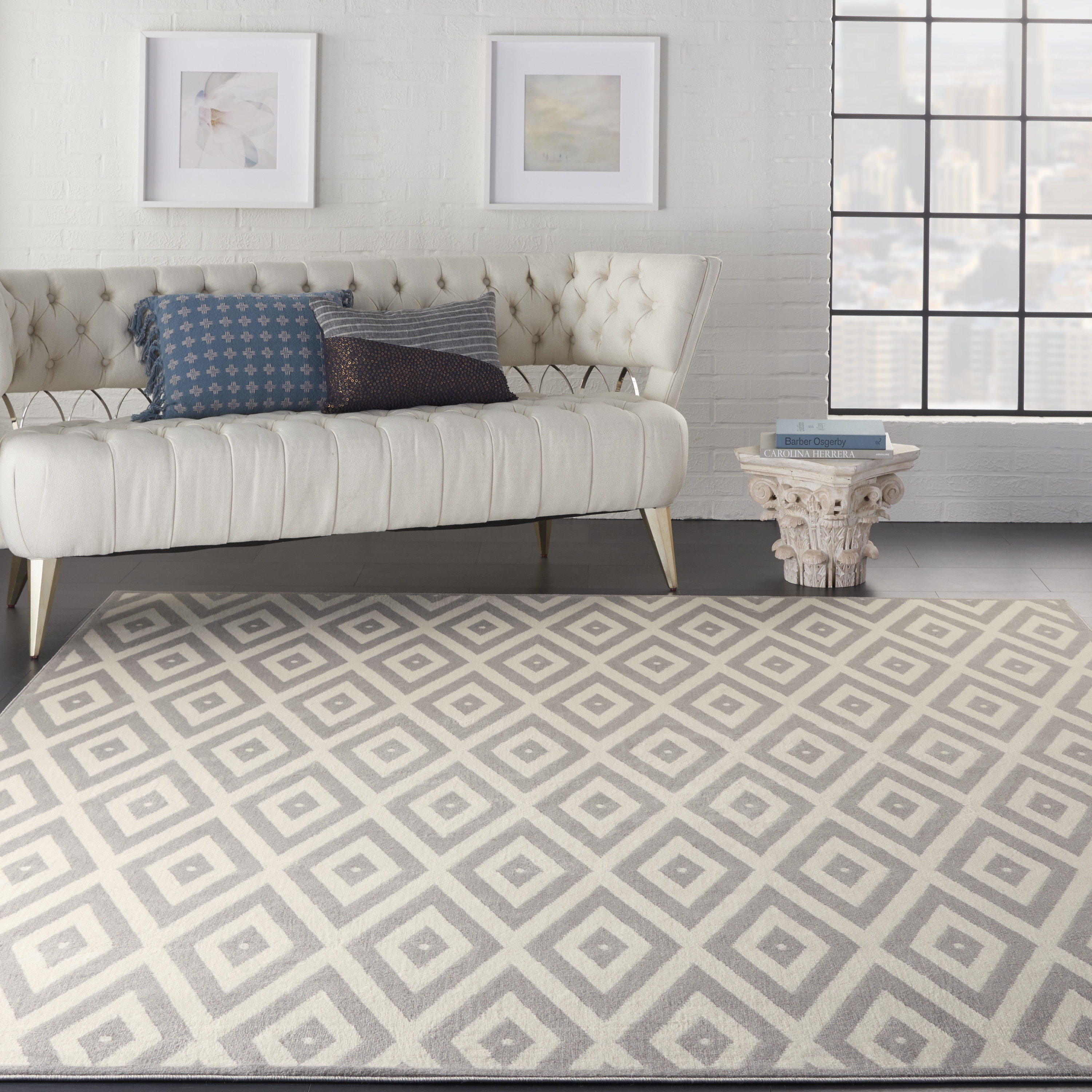 Nourison Grafix 7'10" x 9'10" White/Grey Mid-Century Modern Indoor Rug