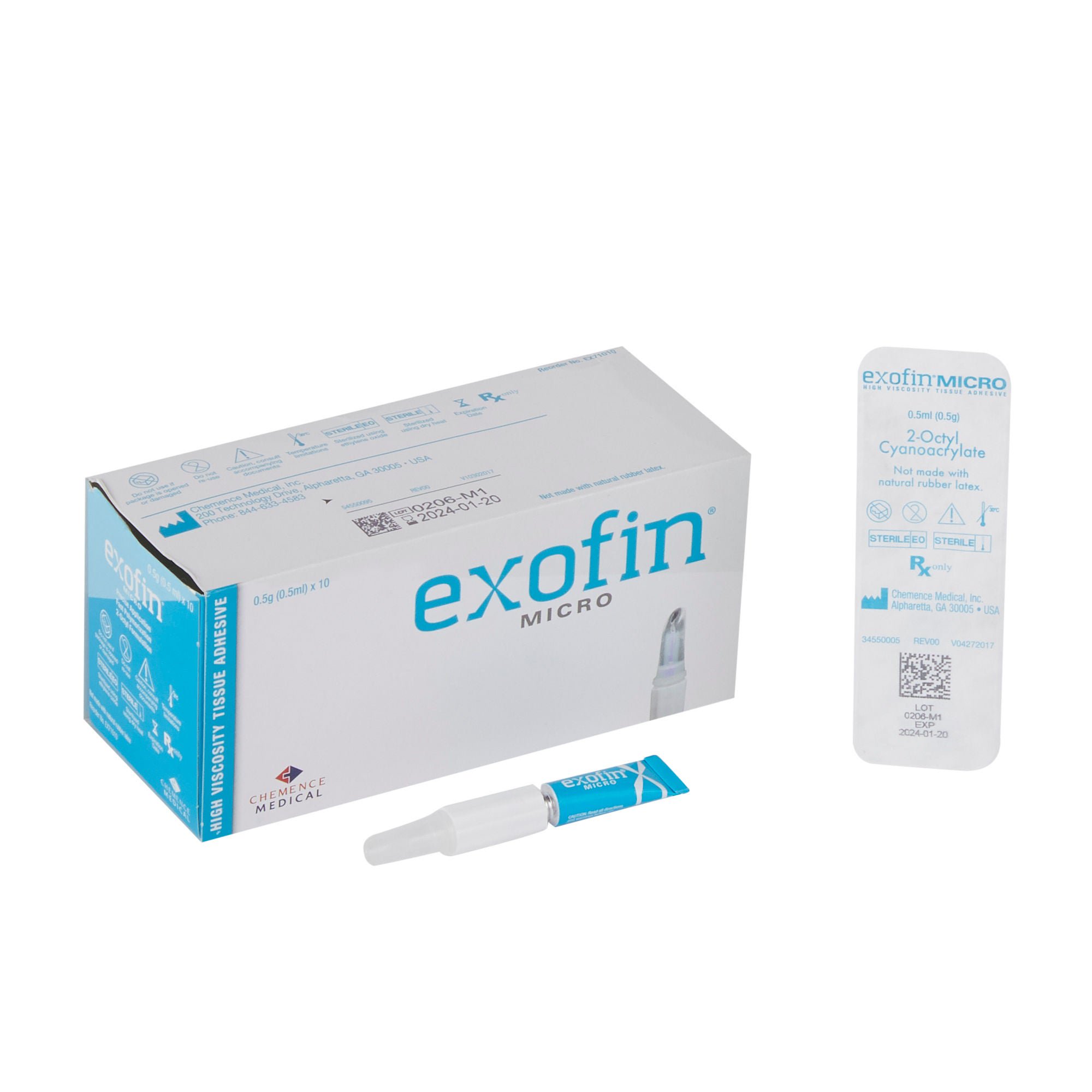 Chemence Medical ADHESIVE, TISSUE EXOFIN MICRO HIGH VISCOSITY 0.05ML (10/BX)