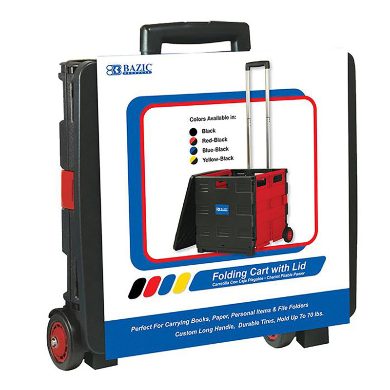 Folding+Cart+on+Wheels+w%2FLid+Cover%2C+16%22+x+18%22+x+15%22%2C+Black%2FRed