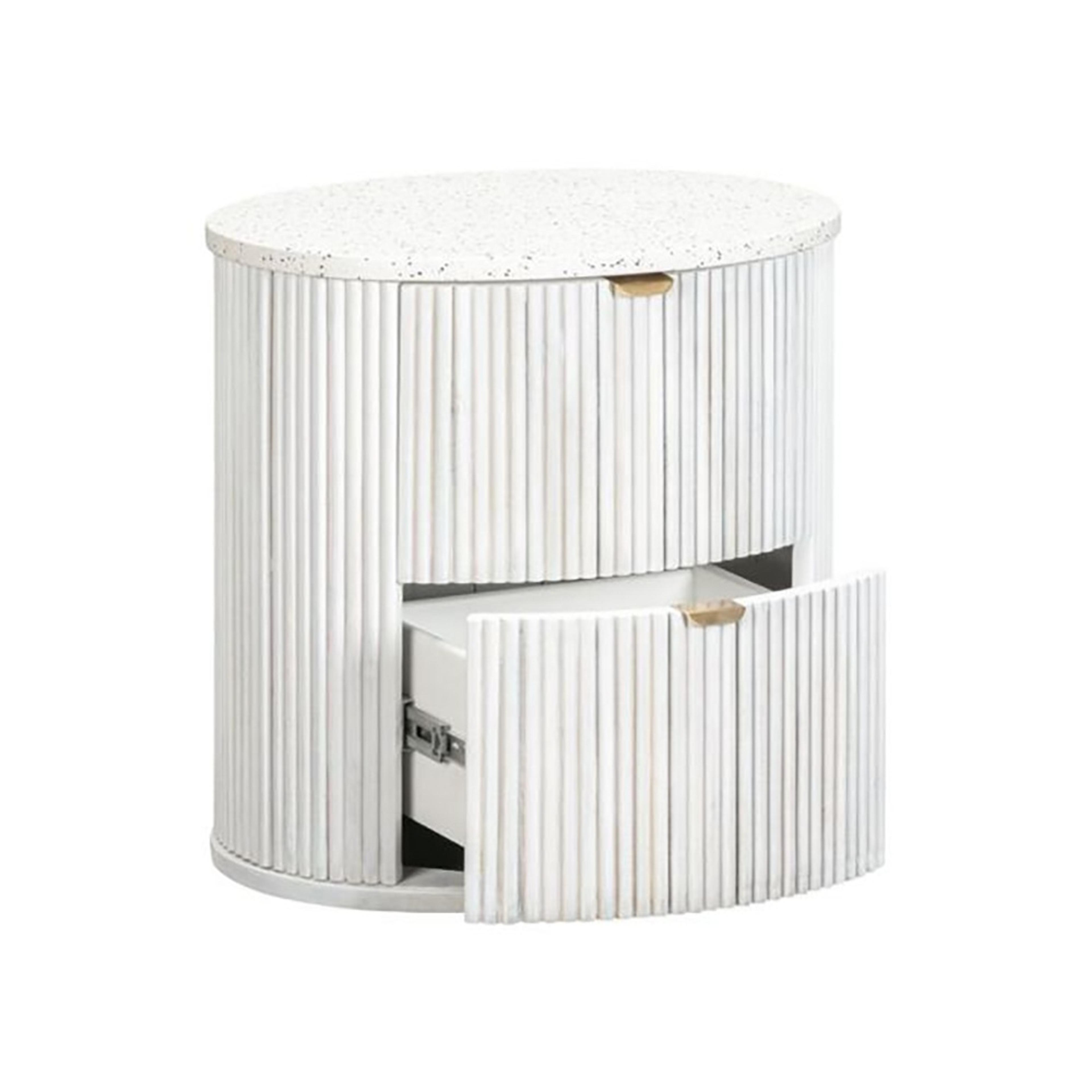 Product image of the  Razzo Bedside Table (2 Drawer), Whitewash from Forty Winks
