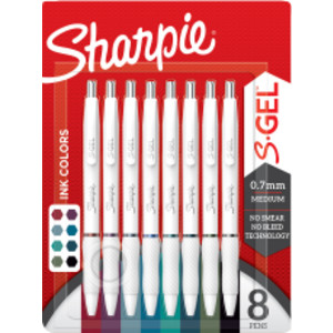 Sharpie S-Gel Pens, Fashion Barrel Gel Pens, Pearl White Body, Medium (0.7mm) Point,  Bold Ink Colors, 8 Count