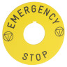 Pushbutton Mushroom Head Legend Plate Plastic 60mm Circular Yellow Legend with Black Letters EMERGENCY STOP Marking