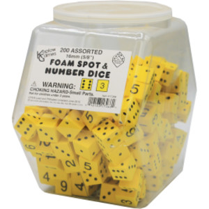 Foam Spot & Number Dice, Yellow, 16mm, Tub of 200