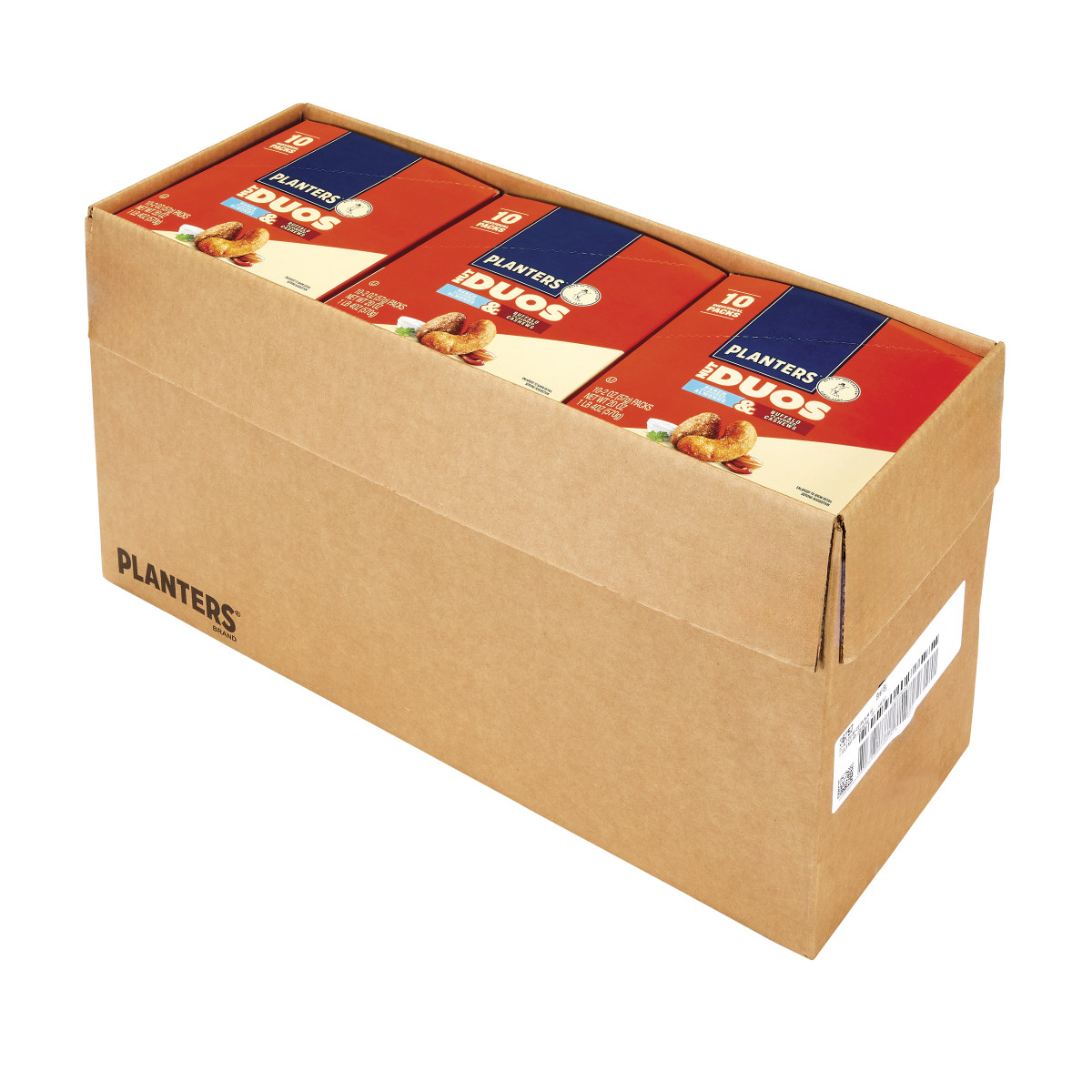 PLANTERS(r) Buffalo Cashew and Ranch Almond, 6-10/2 Ounce Packs . C1RM - Front Right Open Case (Hi Res)