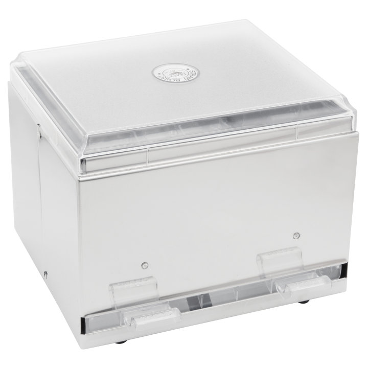 Two-sided bulk unwrapped straw dispenser in stainless steel