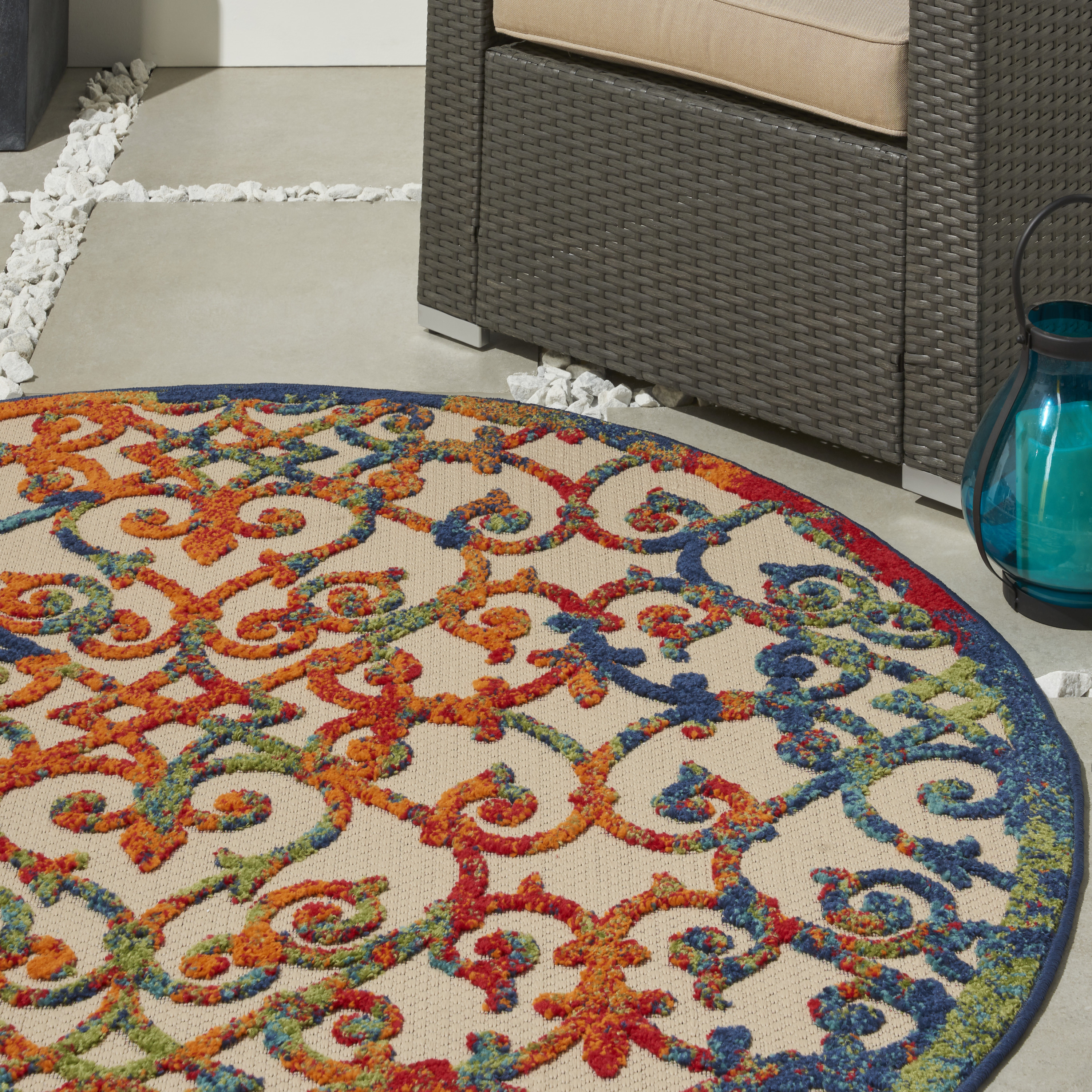 Nourison Aloha 5'3" x Round Multicolor Contemporary Rug