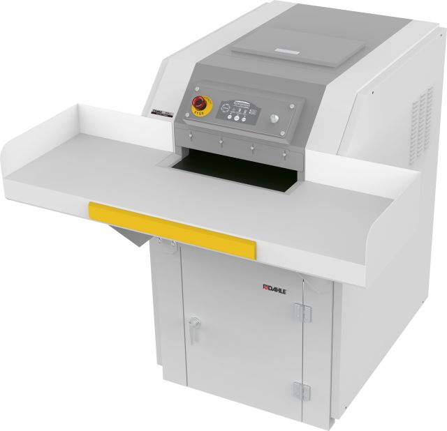 The Dahle PowerTEC® 919 IS Conveyor Shredder destroys stacks of documents, optical media and binders.
