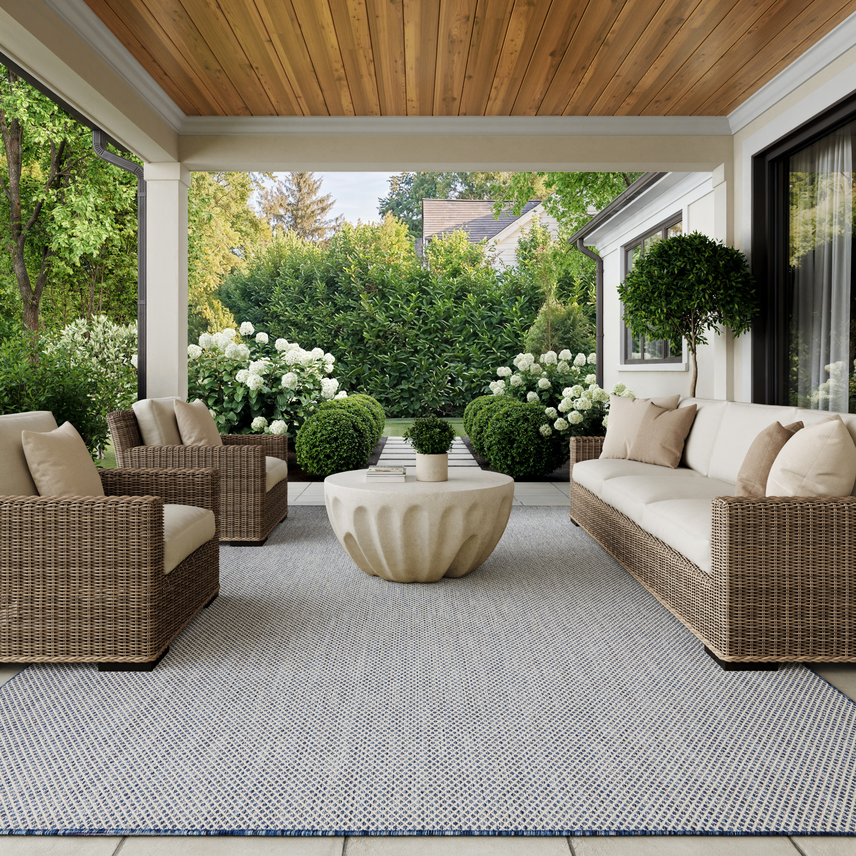 Nourison Courtyard 9' x 12' Ivory Blue Modern Rug