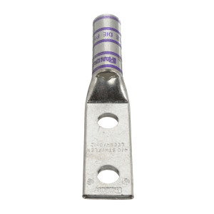 Long Barrel Flex Lug, 2-Hole, Tin Plated, 4/0 AWG, Purple