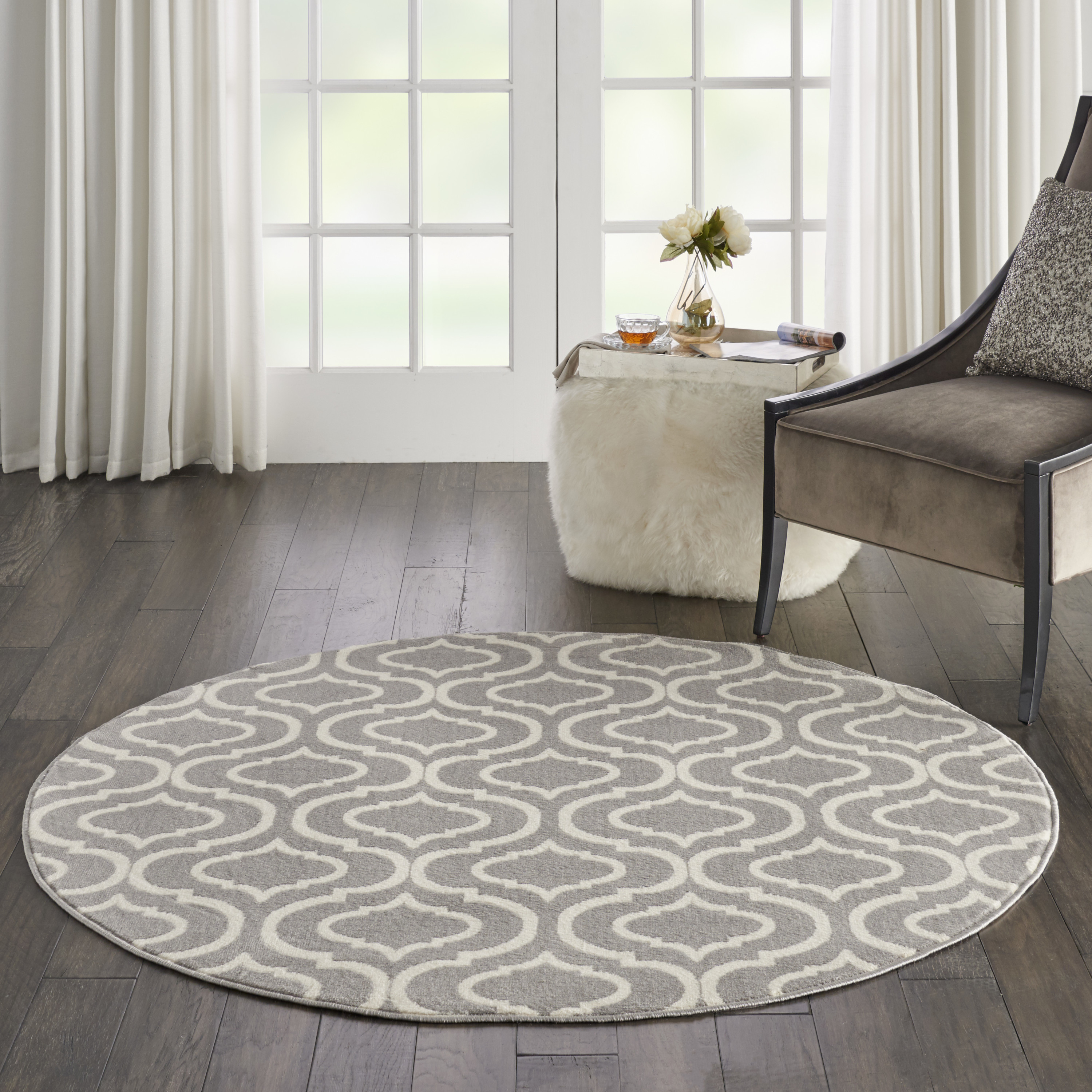 Nourison Jubilant 5'3" x Round Grey Contemporary Indoor Rug