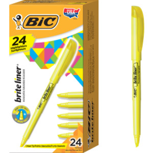 Brite Liner Highlighters Markers, Chisel Tip Super Bright Yellow Fluorescent Highlighters Ink, Won't Dry Out, 24-Count Pack