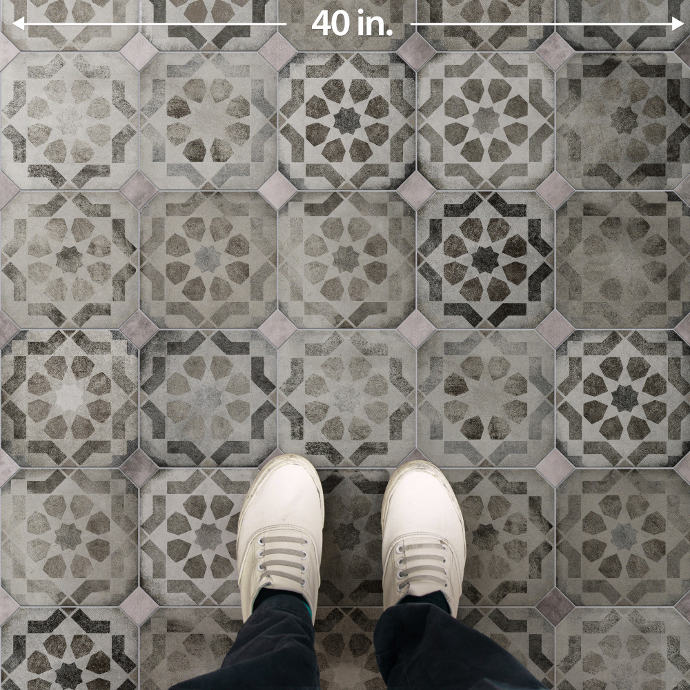 Laverton Octagon Deco Sombra with Taco Gris 7-7/8 in. x 7-7/8 in. Porcelain Floor and Wall Tile