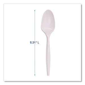 Boardwalk, Mediumweight Polypropylene Cutlery, Spoon, 5.31", Plastic, White