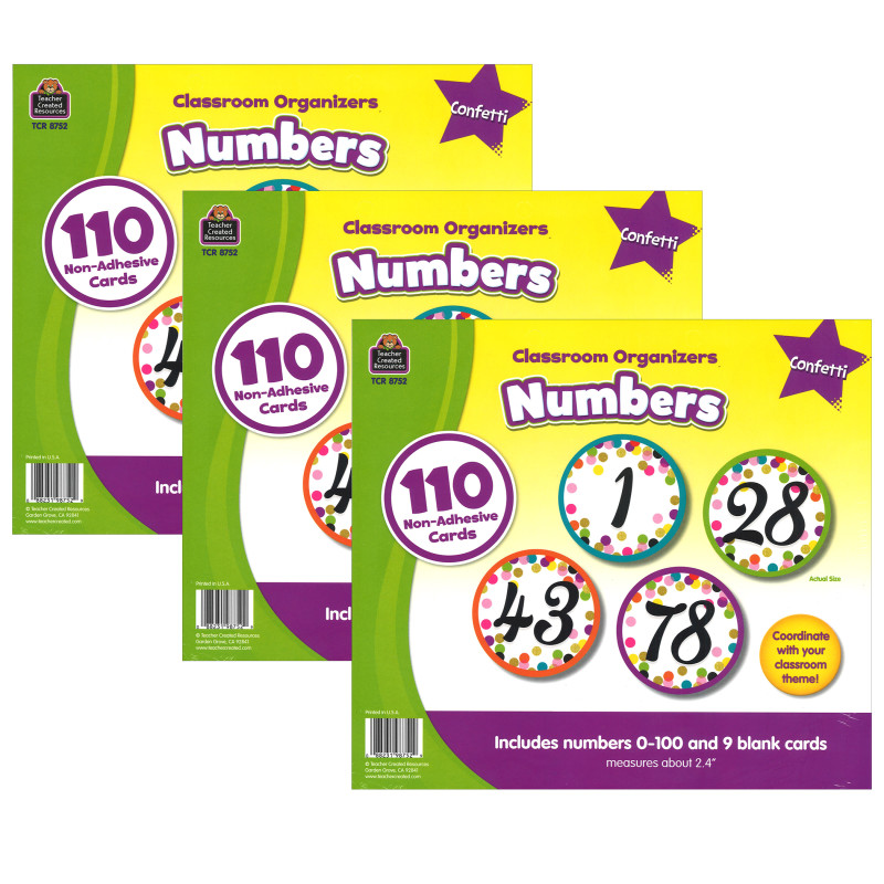 Colorful Vibes Number Cards, 110 Per Pack, 3 Packs