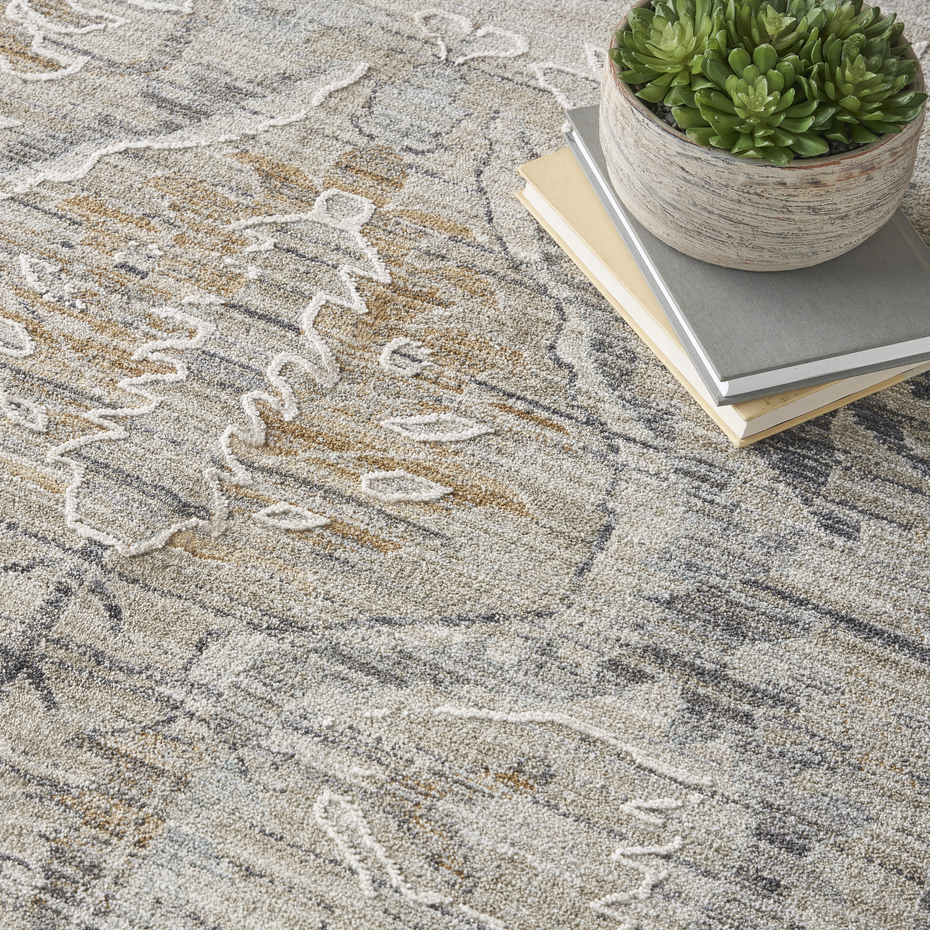 Nourison Lynx 7’10” x Round Ivory Taupe Vintage Indoor Rug
