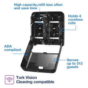 Tork, OptiServe 4-Roll, Coreless Bath Tissue Dispenser, Black