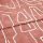 Folded patterned fabric: a rose‑terracotta curtain-like textile with white abstract line motifs, folded once across the frame. Close-up studio view emphasizing soft woven texture and matte finish.