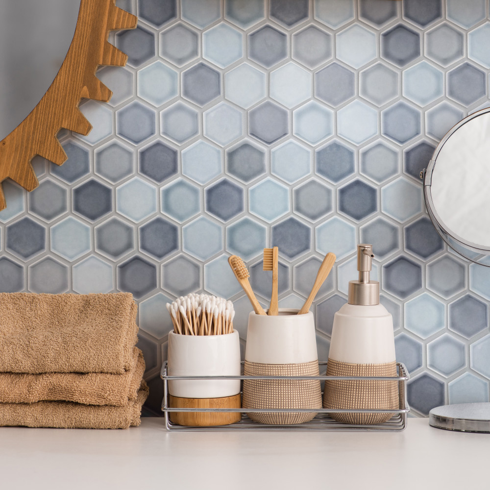 Sample – Hudson Due 2″ Hex Stillwater Porcelain Mosaic Tile