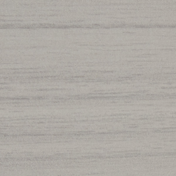 Pale gray, horizontally striated wood-grain surface filling the frame; fine grain lines run across, appearing matte and flat; close-up view in even, neutral indoor lighting, like a laminate panel.
