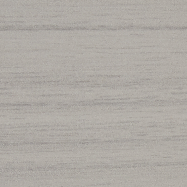 Pale gray, horizontally striated wood-grain surface filling the frame; fine grain lines run across, appearing matte and flat; close-up view in even, neutral indoor lighting, like a laminate panel.