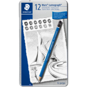Mars&reg; Lumograph&reg; 12 Soft Lead Pencils in Metal Tin (8B, 7B, 6B, 5B, 4B, 3B, 2B, B, HB, F, H, 2H)