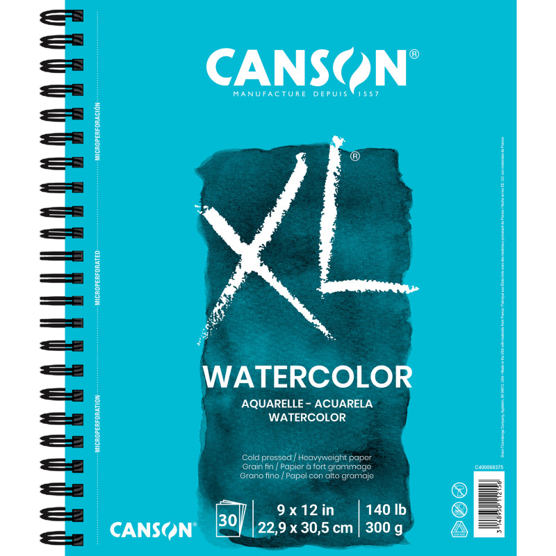 XL Series Watercolor Pad, Heavyweight White Paper, Side Wire Binding, 30 Sheets, 9x12 inch, 1 Count