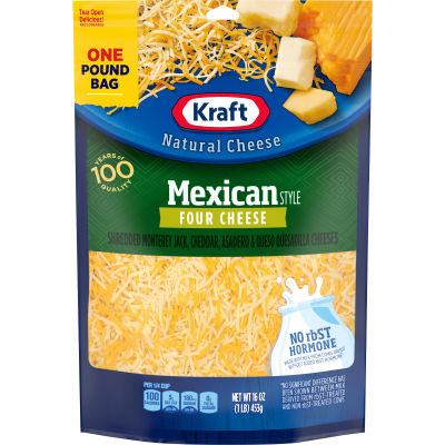 Kraft Mexican Style Four Cheese Blend Shredded Cheese, 2 ct Pack, 16 oz Bags