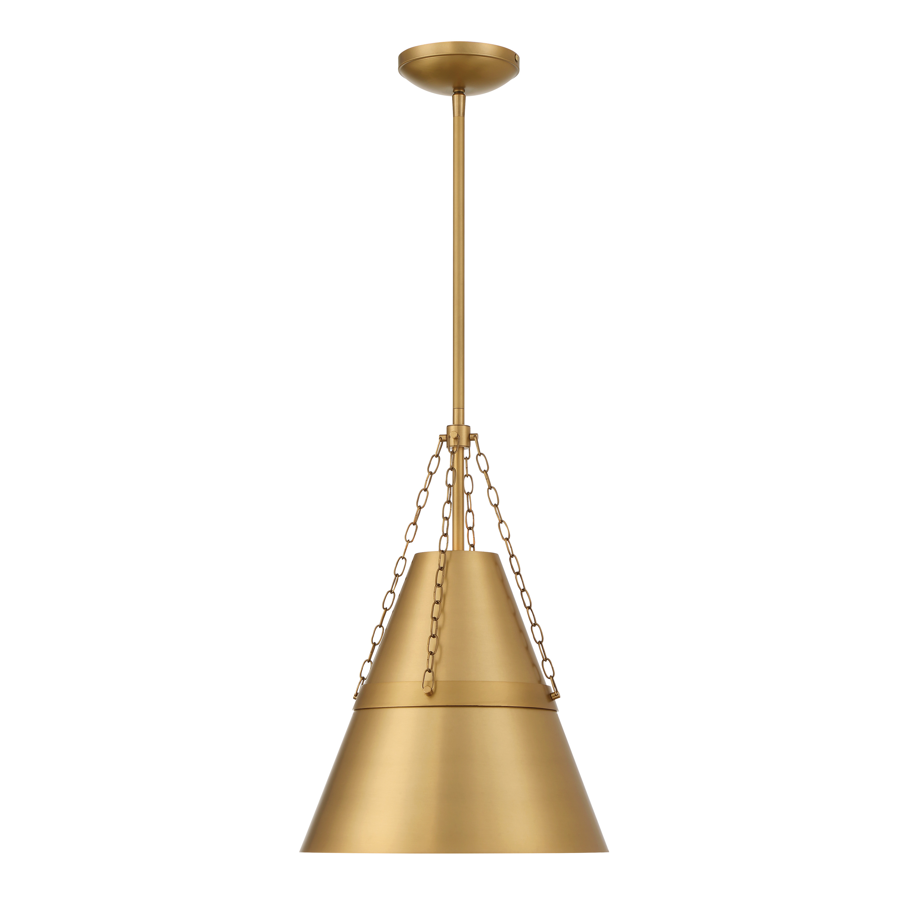 The Springfield pendant offers classic transitional styling in a compact 12-inch format. Its Legacy Brass finish and steel construction provide durability with timeless appeal, perfect for smaller spaces needing focused lighting. - alternate view