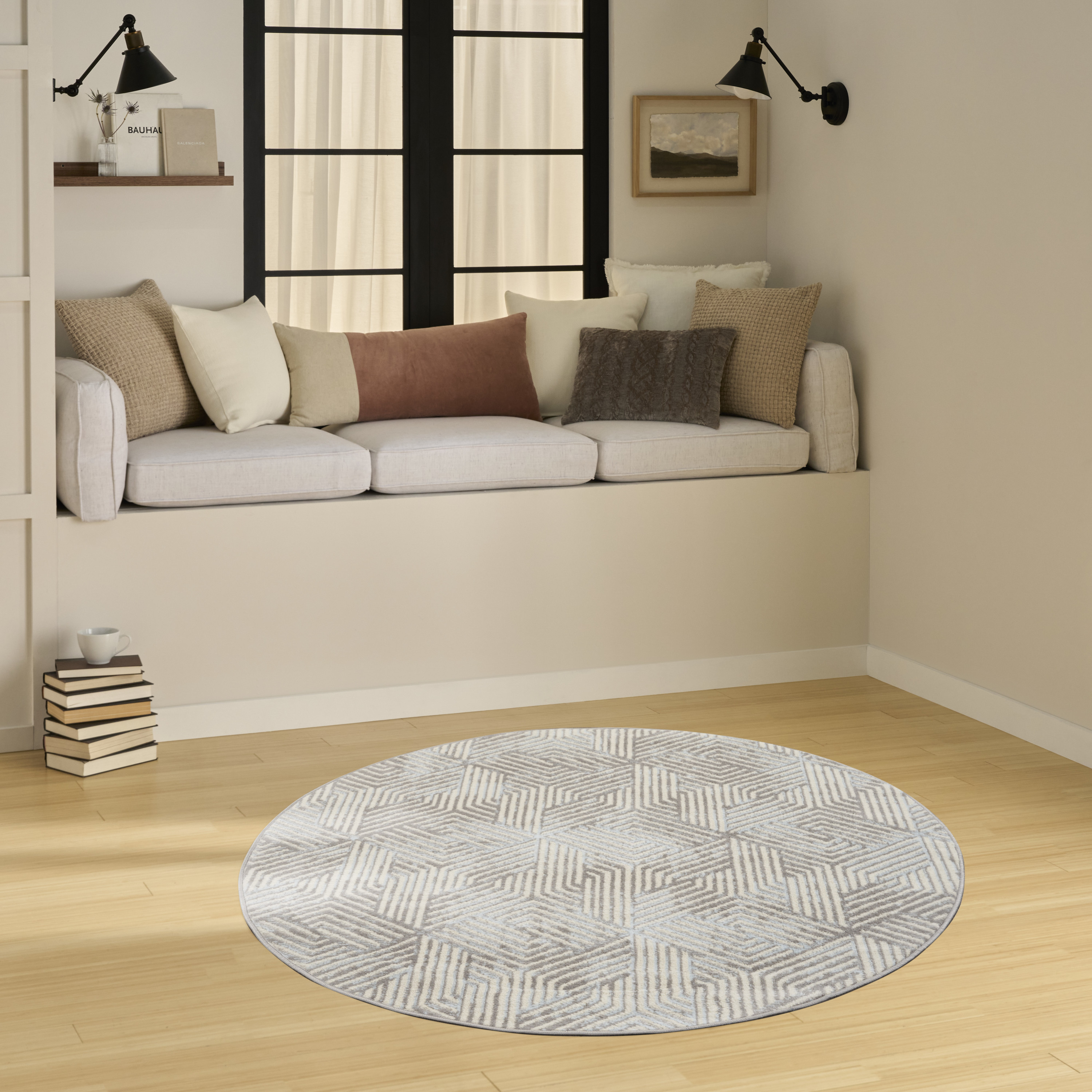 Nourison Grafix 5'3" x Round Grey Modern Indoor Rug