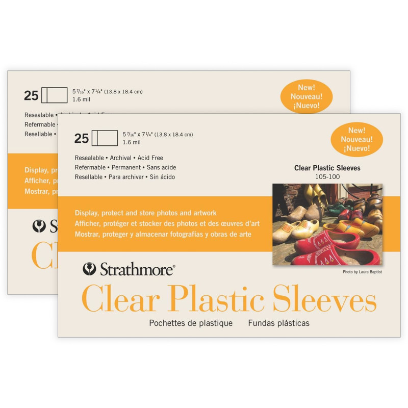 Clear Plastic Sleeves, 5-7/16" x 7-1/4", 25 Per Pack, 2 Packs