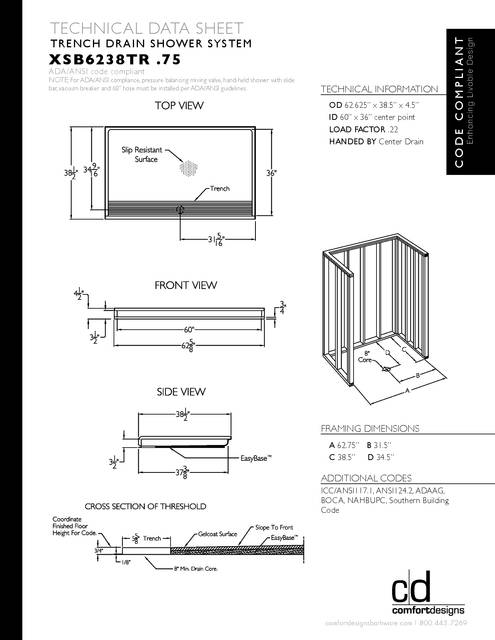 Tech Data Sheet — Cd Shower Base Tech Data Xsb 6238tr 75