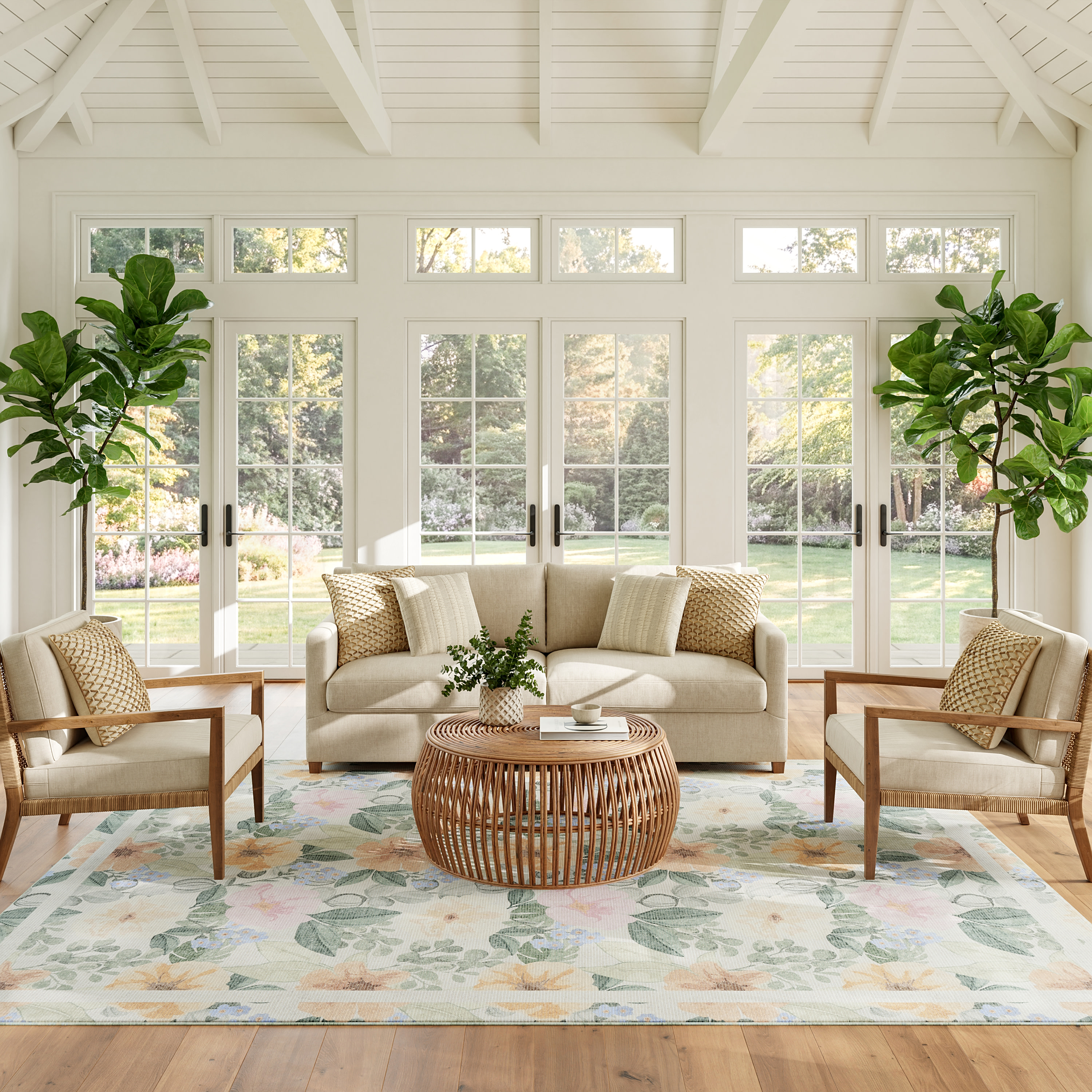 Nourison Botanical Washables 5' x 7' Ivory Multicolor Farmhouse Indoor Rug