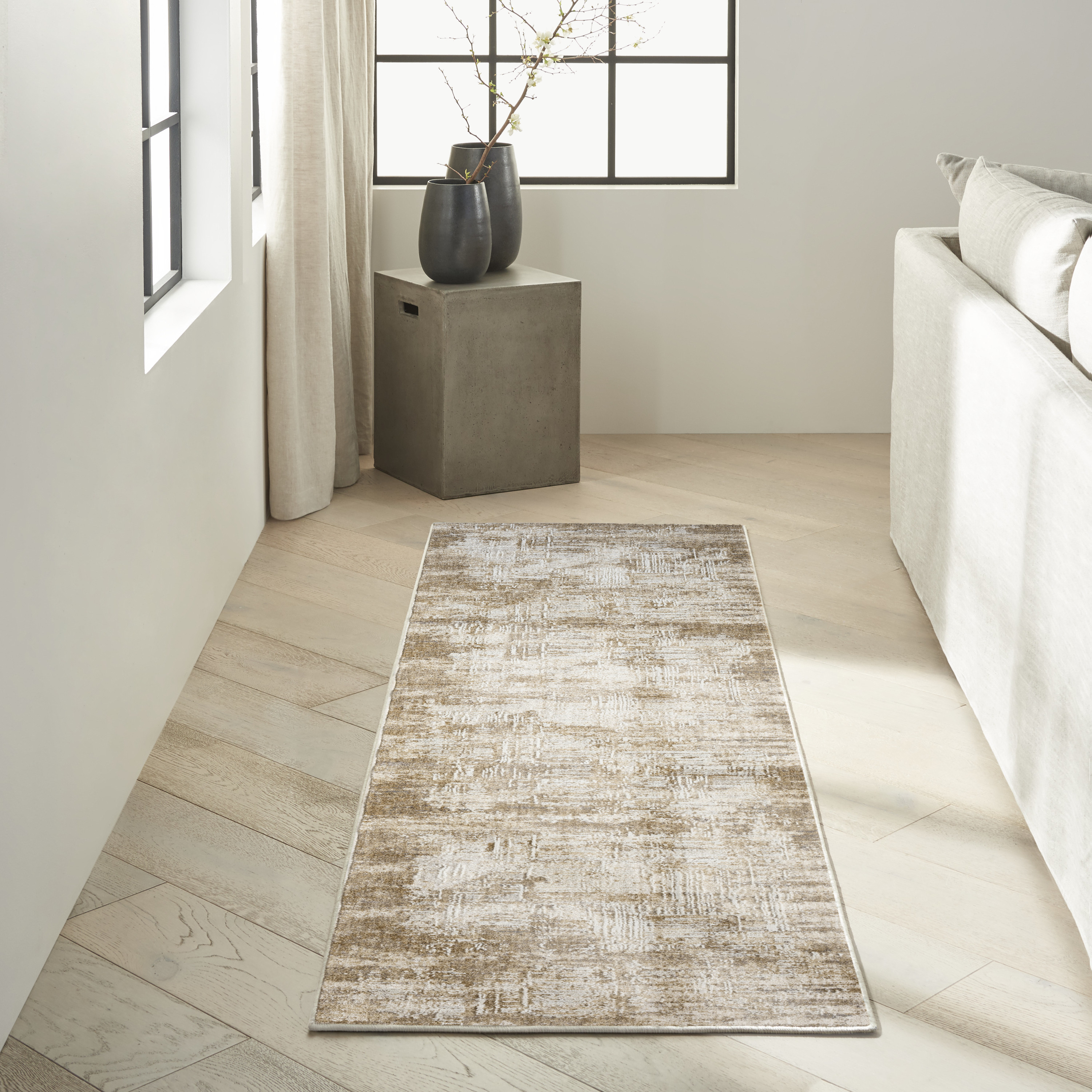 Calvin Klein CK078 Summit 2'2" x 12' Mocha Ivory Modern Indoor Rug